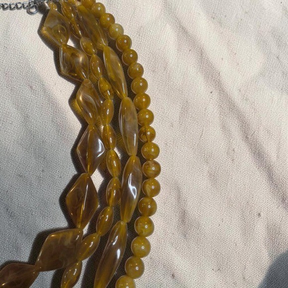 Vintage Style 4 Strand Marbled Honey Lucite Resin Statement Necklace