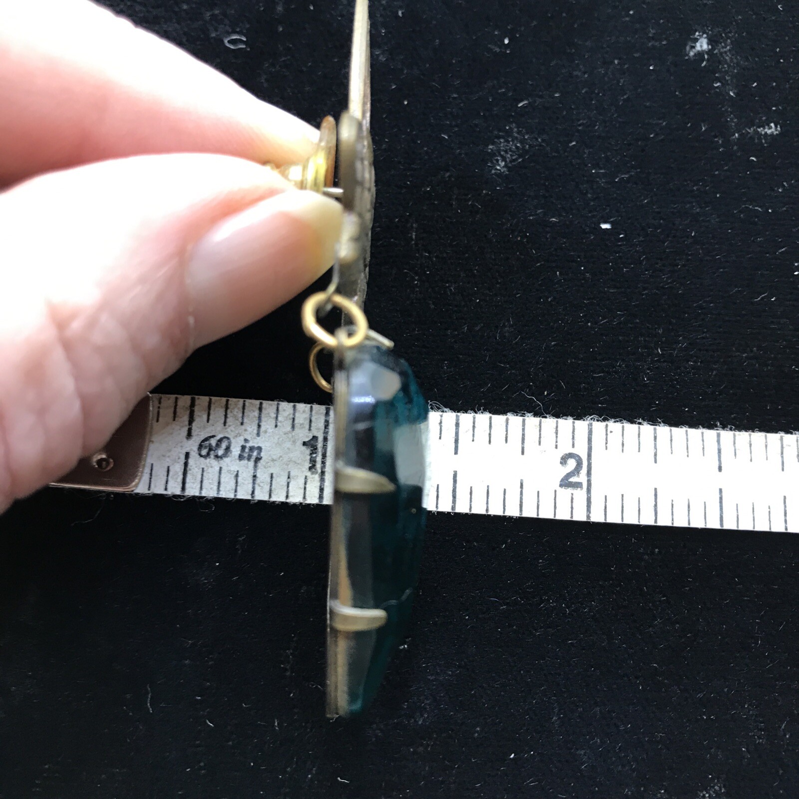 Vintage Glass Works Studio Teal Color Glass & Brass tone Pierced Earrings