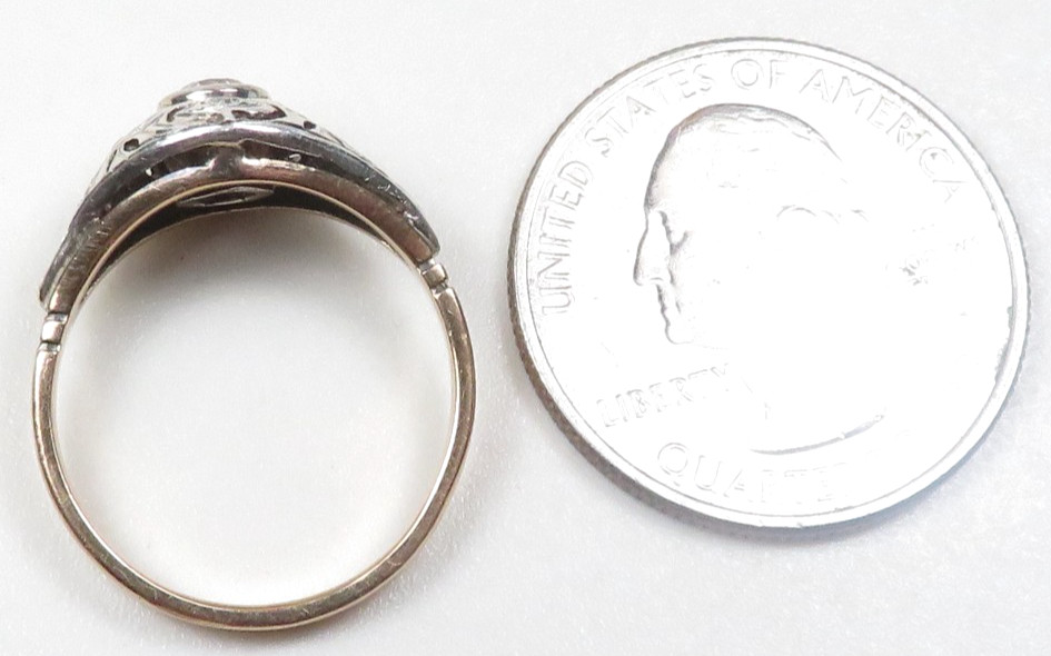Victorian Edwardian 14KY Silver Diamond Engagement Ring Size 7 UK-N1/2 EGL USA
