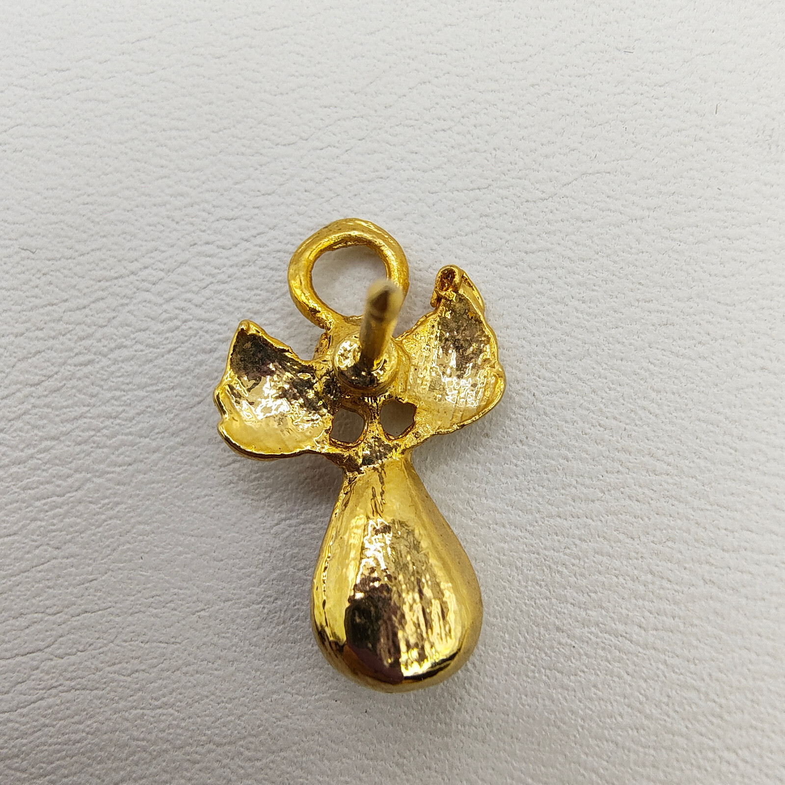 Vintage Guardian Angel Lapel Pin Gold Tone Clear Rhinestone Religious Icon 1/2″