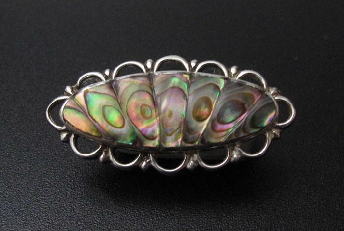 VINTAGE ATAAHUA STERLING SILVER & PAUA SHELL BROOCH NEW ZEALAND ABALONE