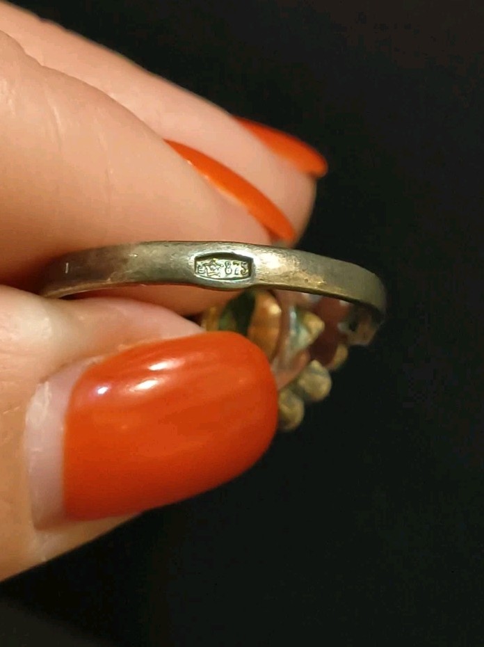 Vintage Gilt Silver Engagement Ring 875 soviet Women’s Jewelry