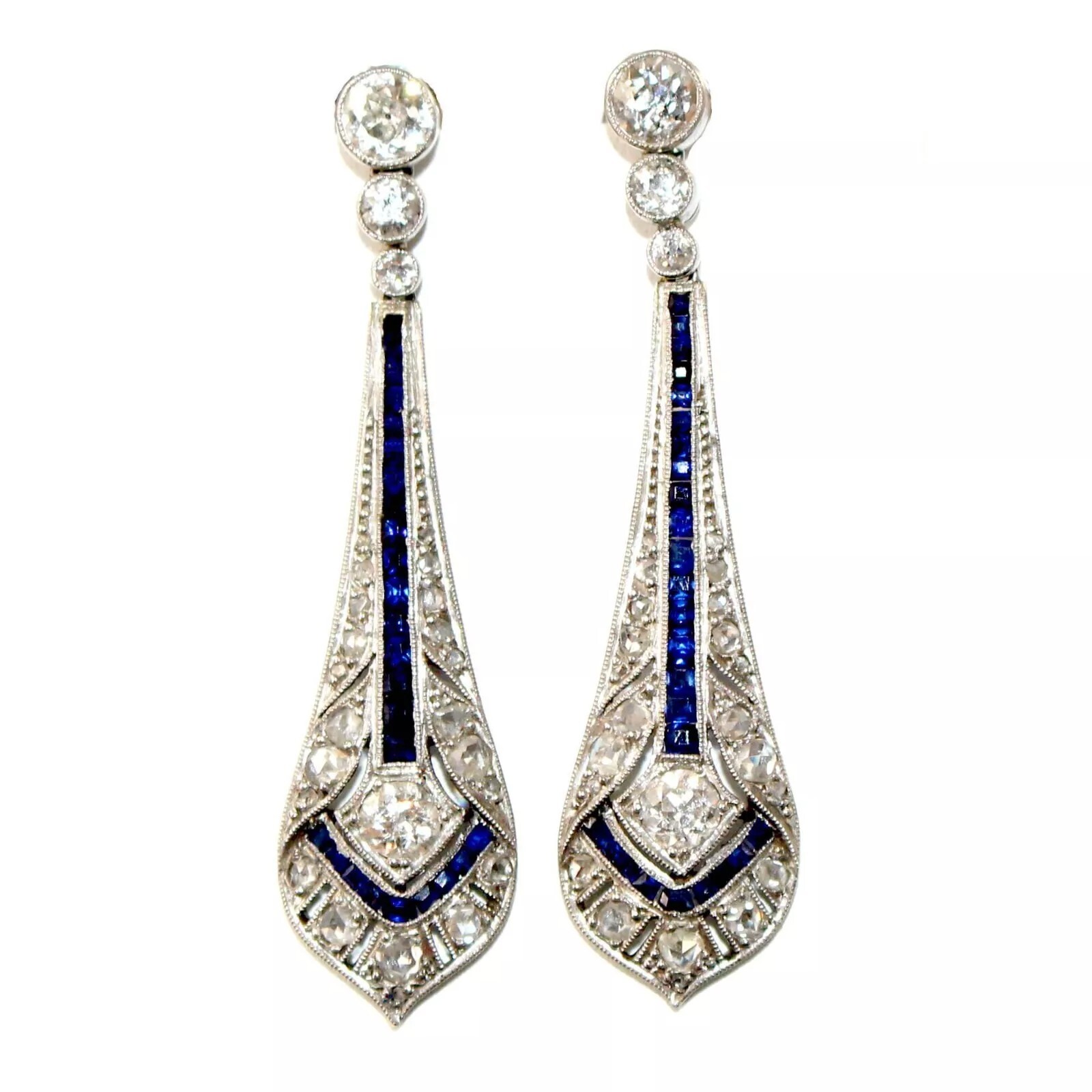 Art Deco Lab Created Sapphire Diamond Woman Wedding Antique Earring 925 Silver