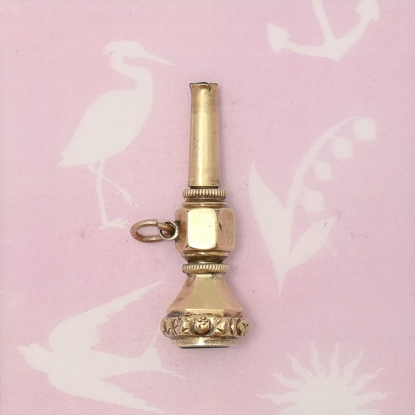 Antique Victorian Bloodstone Yellow Gold Filled Repousse Key Fob Charm Pendant