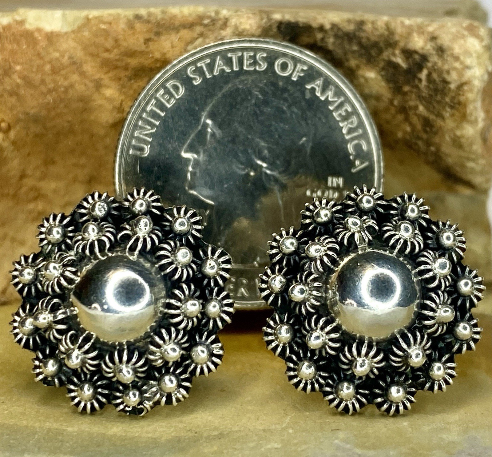 Vintage Mexican Sterling Silver 925 Mid-Century Brutalist Screw Back Earrings