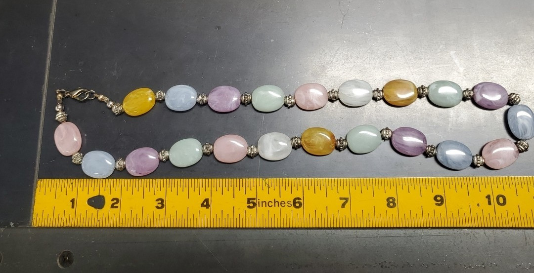 Vtg Marbled Colorful Pastel Large Oval Bead Necklace & Earrings