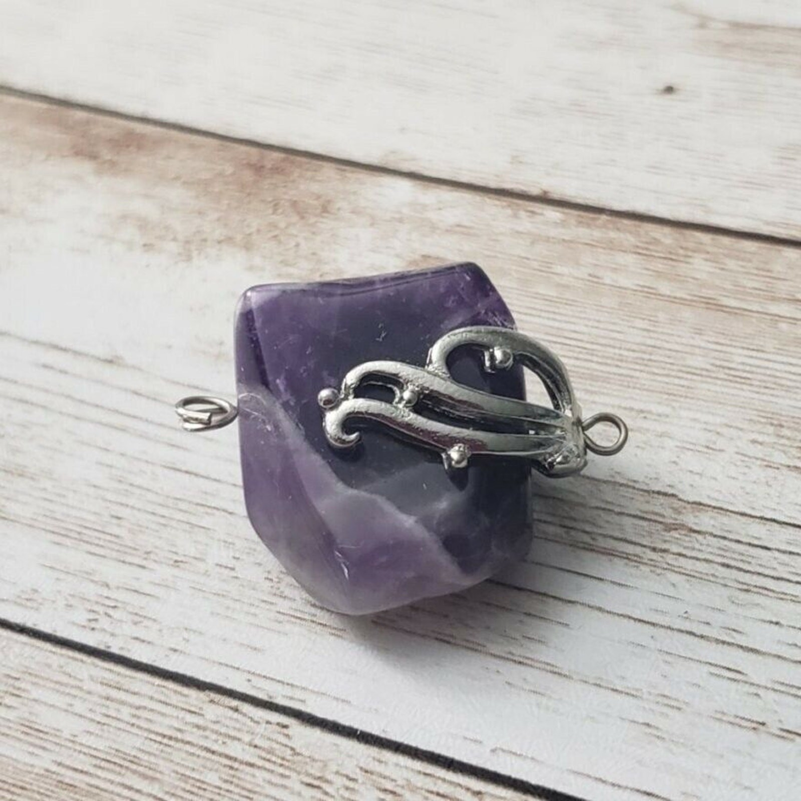 Vintage Pendant Raw Purple Stone with Silver Tone Accent – No Chain Included