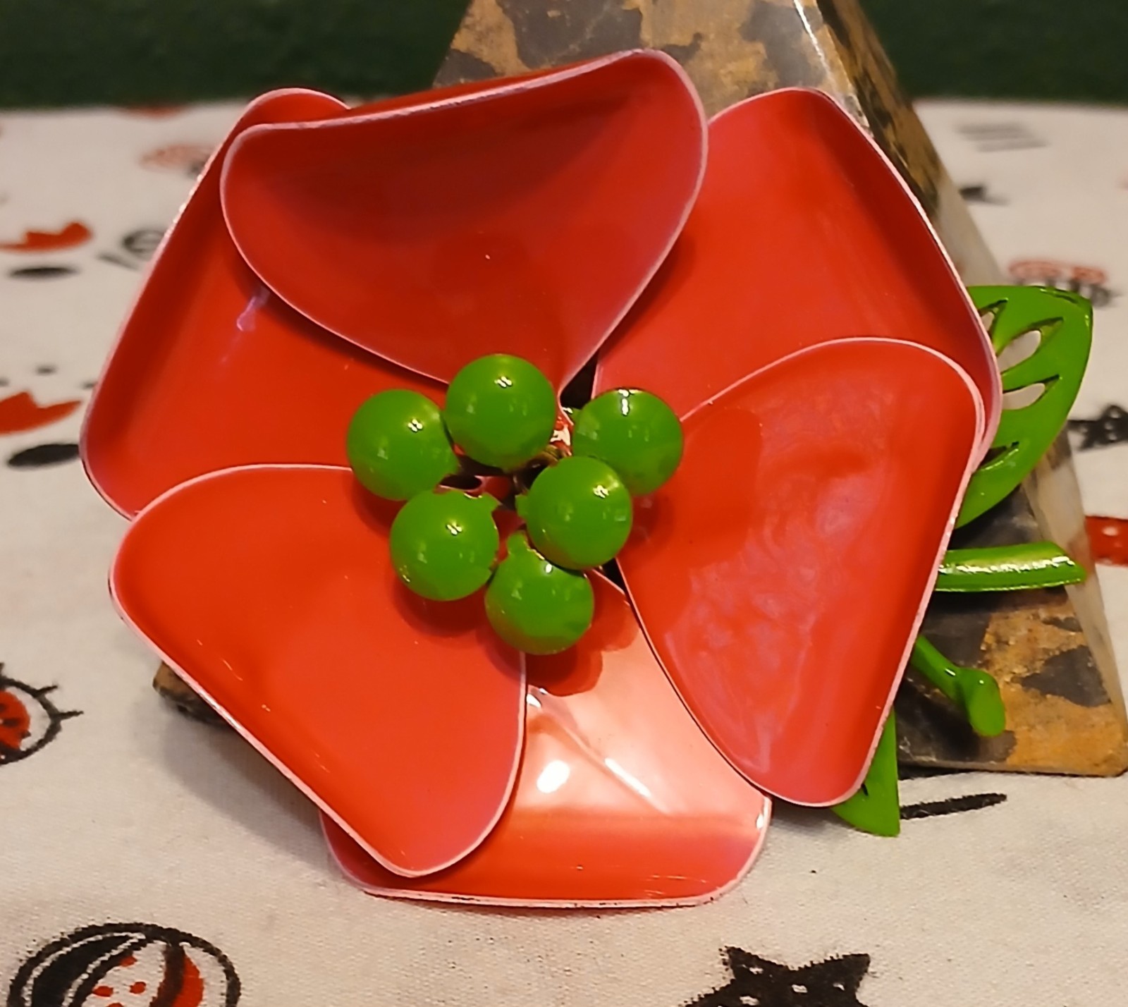 Bright Pink And Green Flower Brooch Pin
