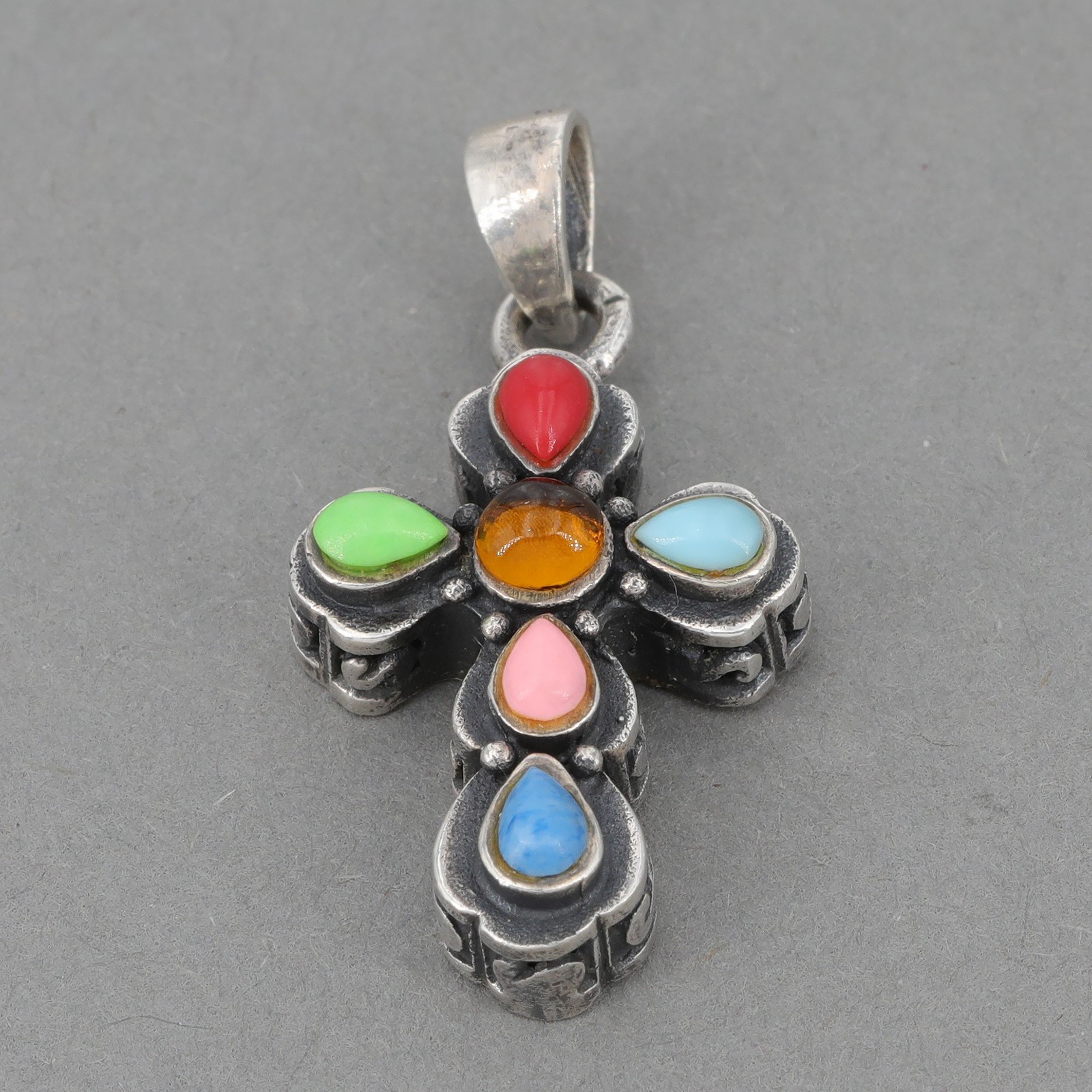 Vintage Silpada Sterling Silver SMALL Multi-Stone Cross Pendant N0984 NO CHAIN