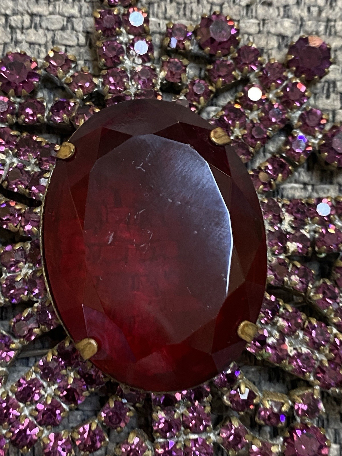 BIG Statement Pin, Ruby Red, Fuchsia, Vintage, Deco Era Plus