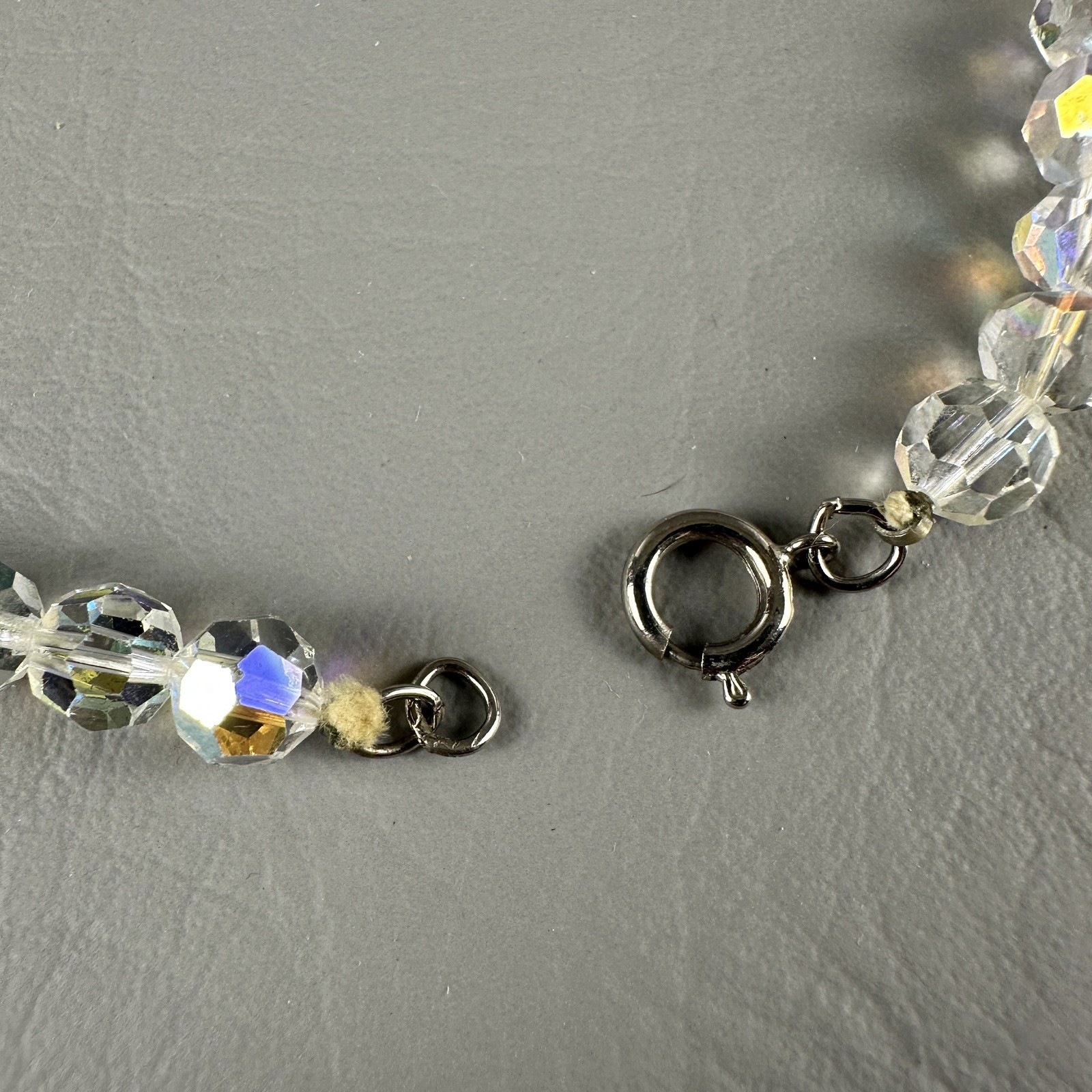 Vintage Aurora Borealis Crystal Bead Necklace Faceted Graduated 24 Inch