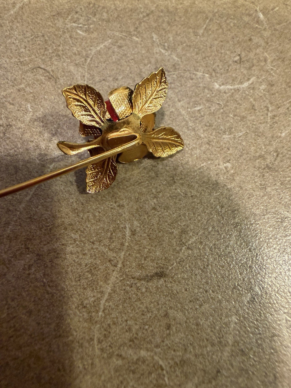 Vintage 1978 Franklin Mint The Lovers Rose Diamond Enamel Gold Vermeil Stick Pin