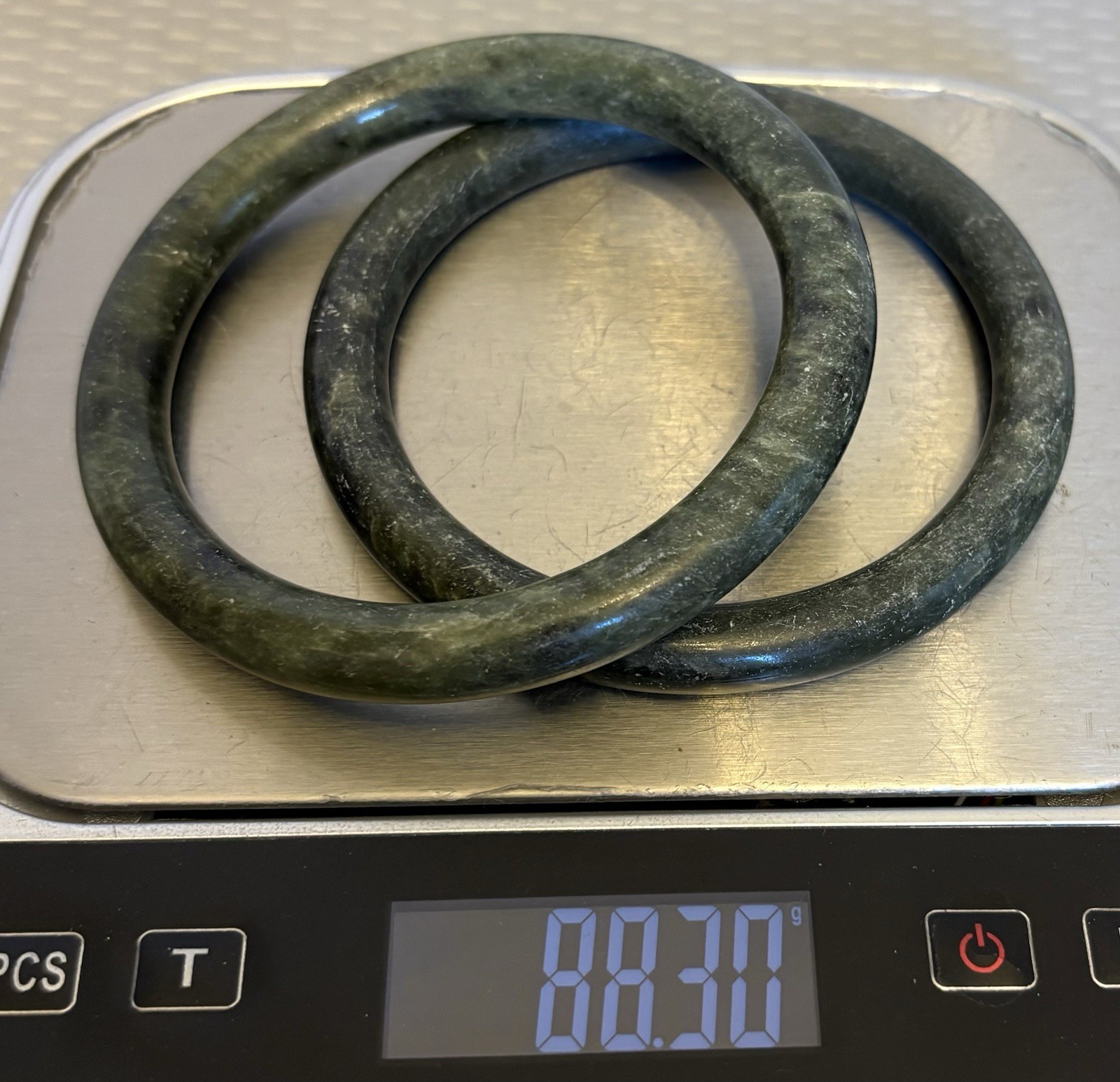 Vintage Spinach Jade Bangles Pair Natural Nephrite Dark Green Stone 10mm 88g
