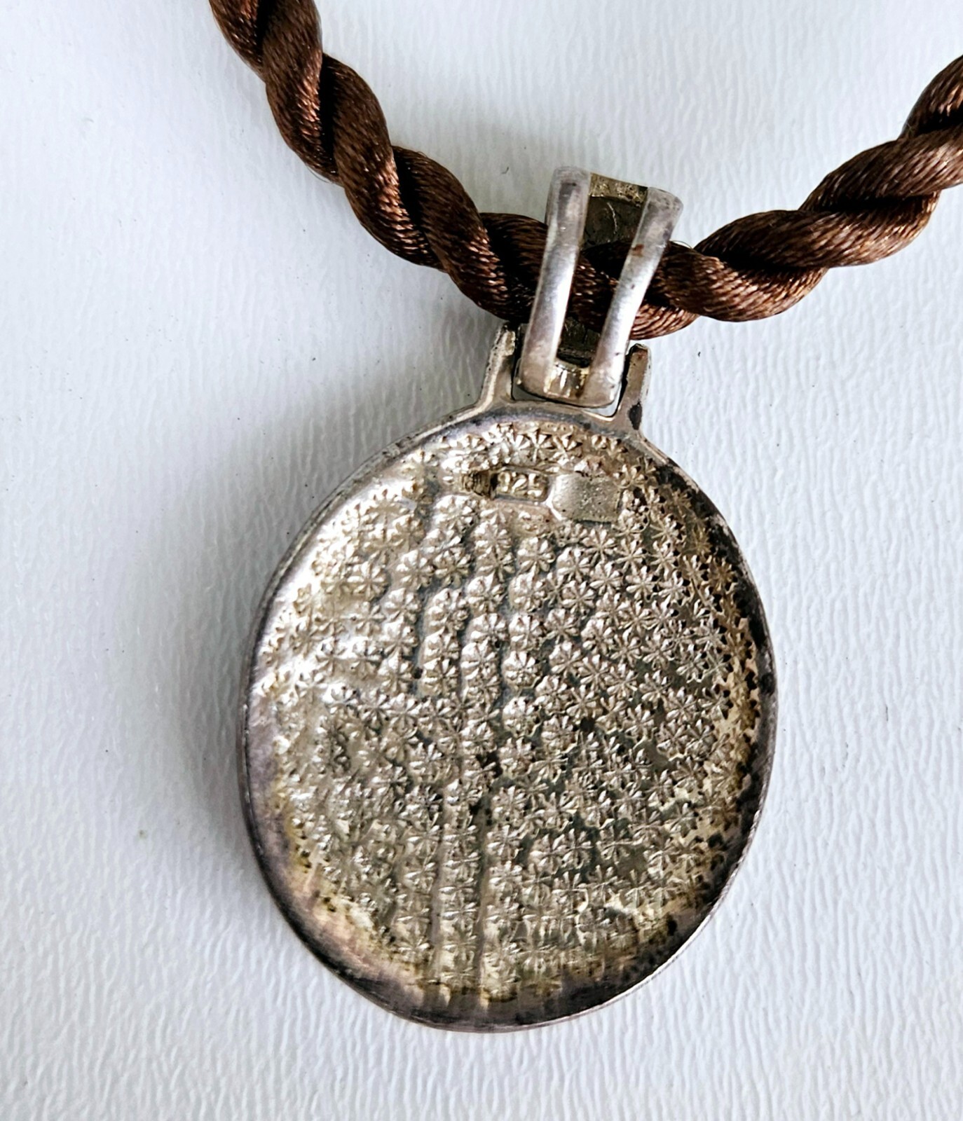 Vintage Sterling Silver & Pink Mother of Pearl inlay Pendant Necklace