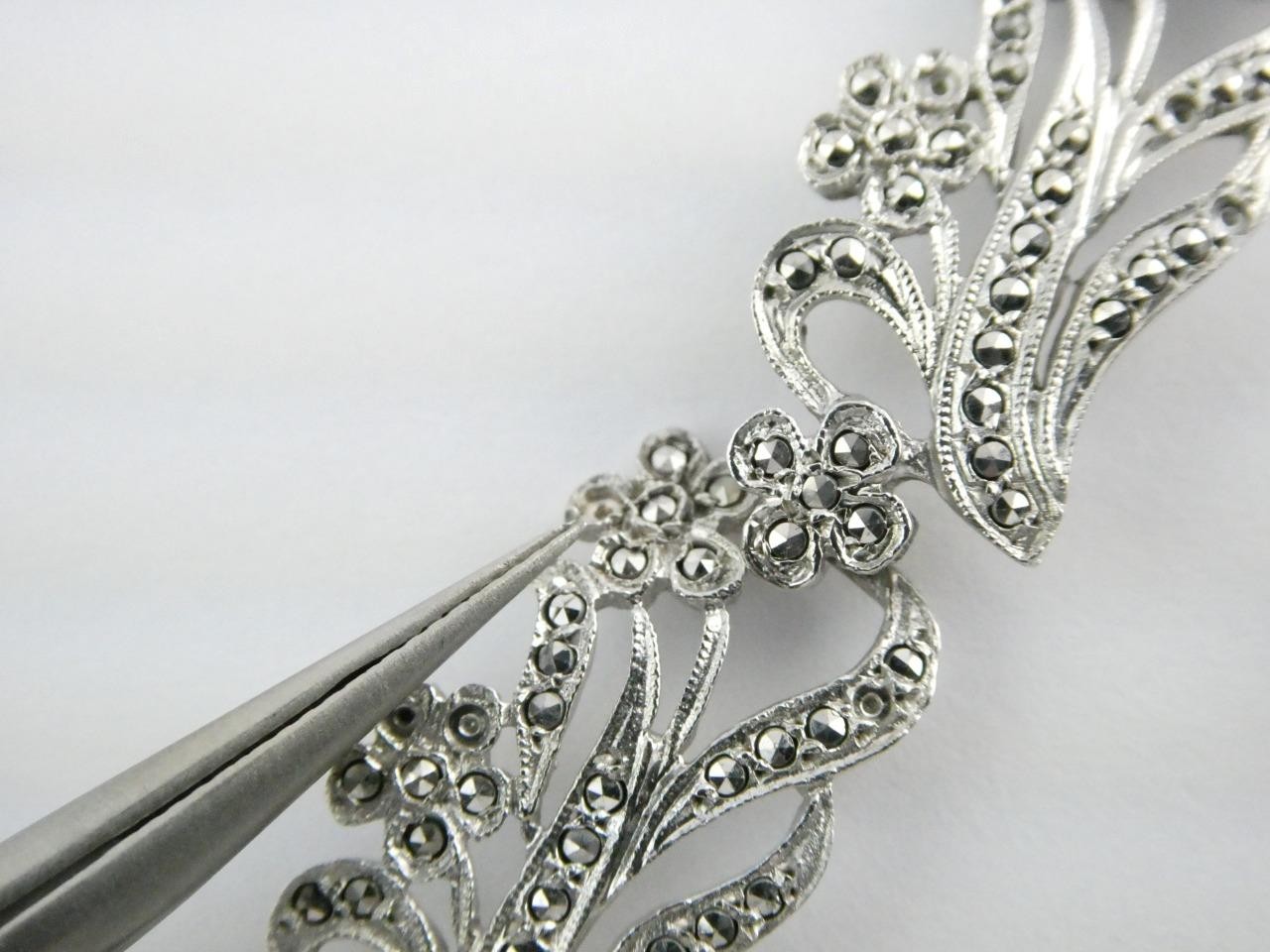 Vintage Deco Style Sterling Silver Marcasite Studded Bracelet 7.25 In GEMS MISS