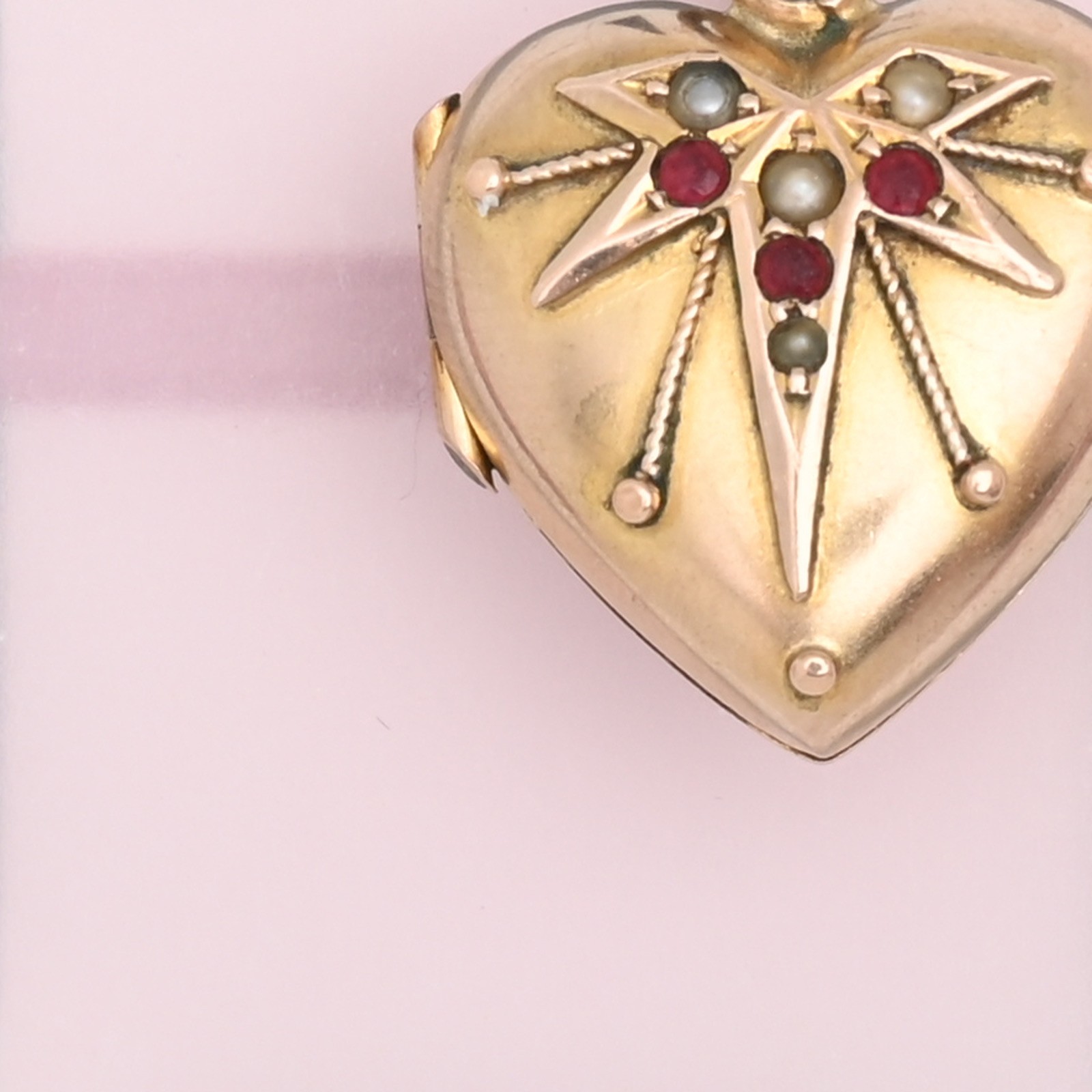 Antique Victorian Puffy HEART Starburst Gold Filled Paste Charm Pendant Locket