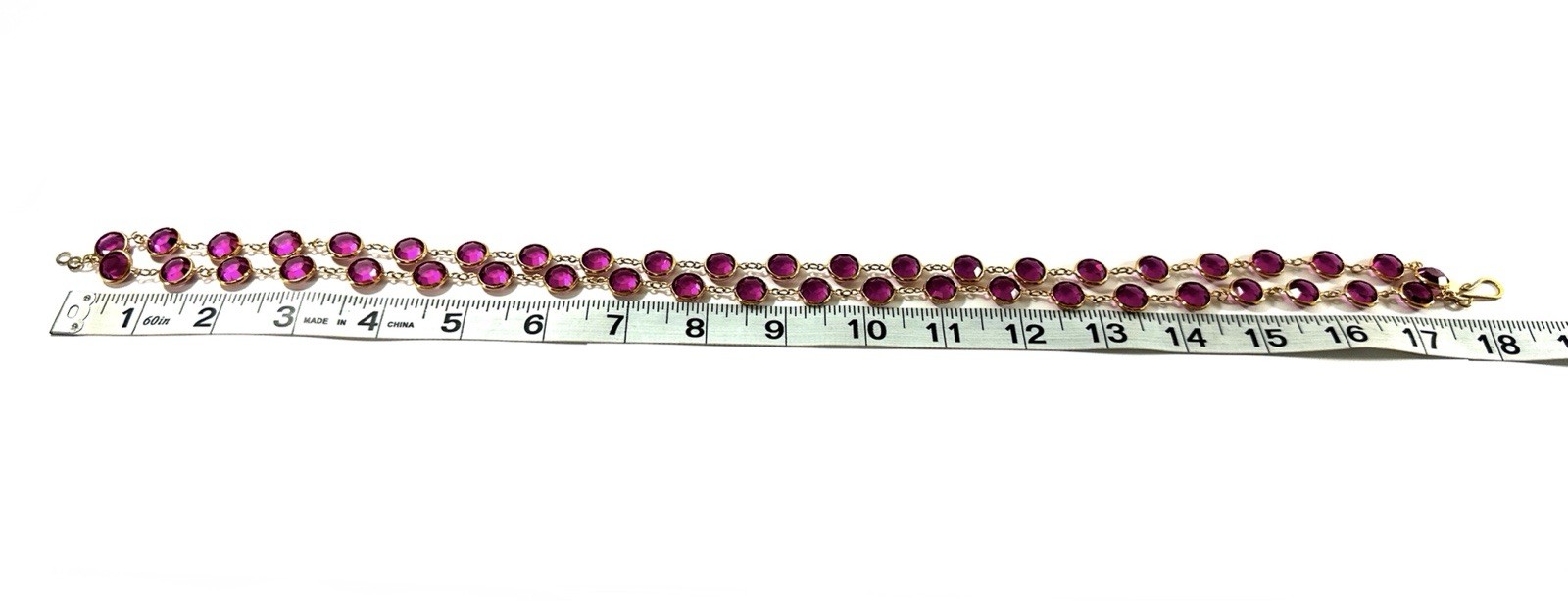 Vintage Swarovski Fuchsia Crystal Station Necklace 36” Gold Tone Open Back Bezel