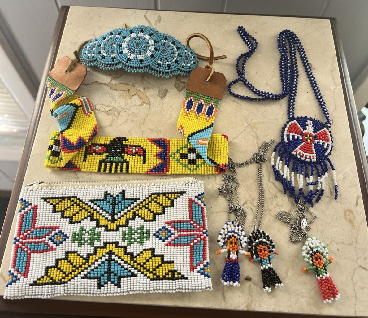 Vintage Native American Seed Bead Coin Purse Wallet Barrette Necklaces Lot