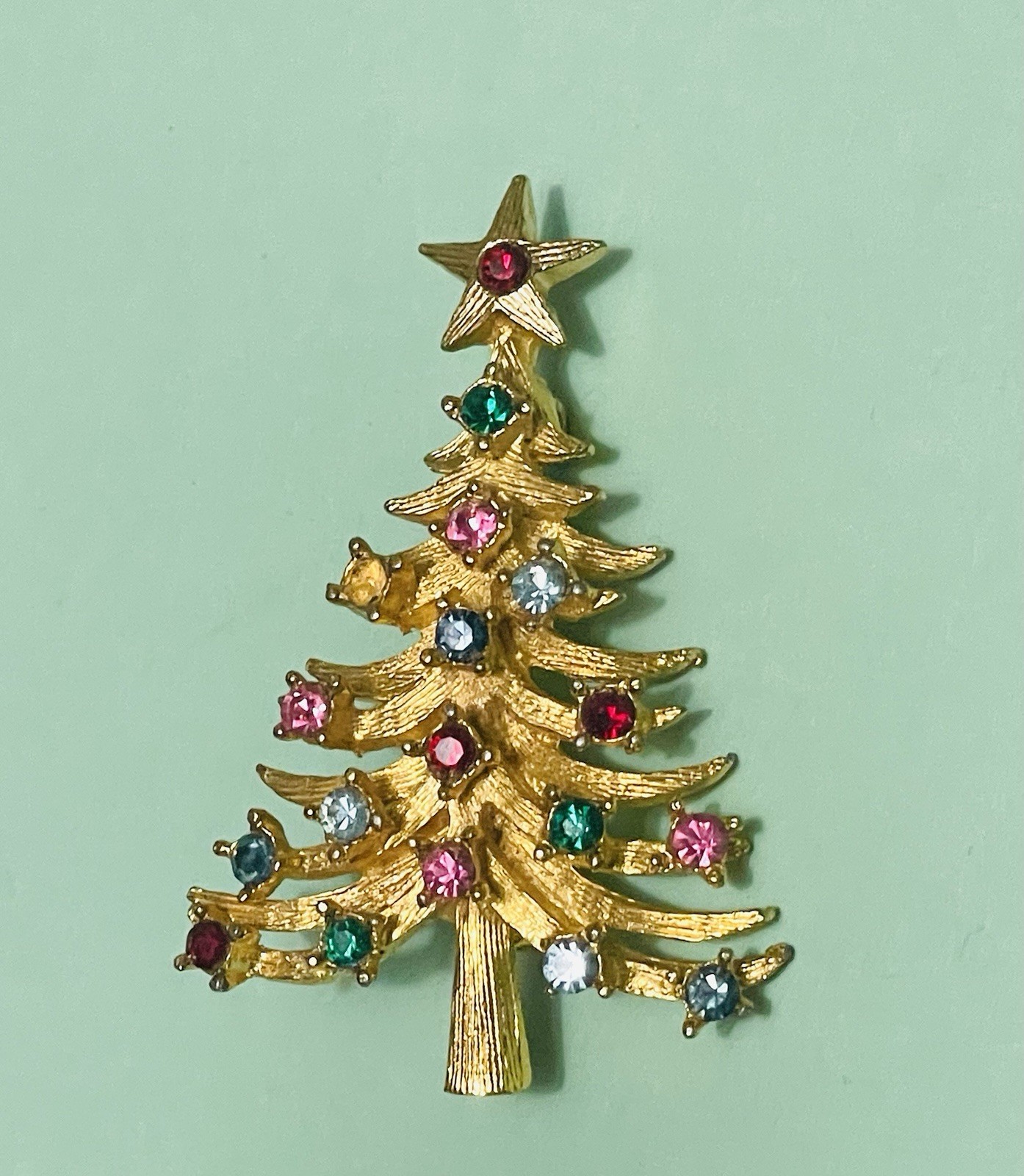 Designer Christmas Tree Pin/Brooch MyLu Colorful Rhinestones-VTG Estate Find!
