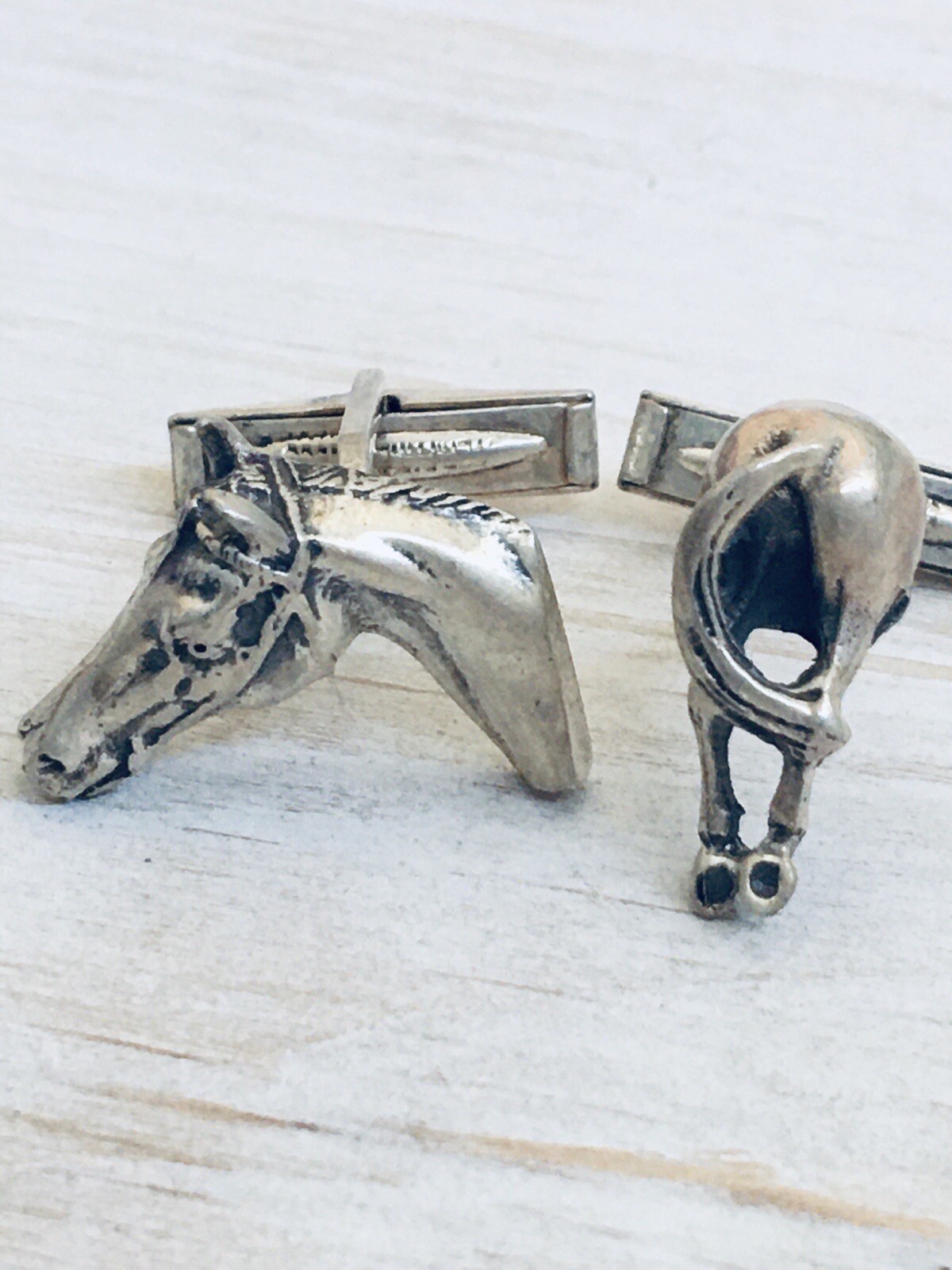 Horse Head & Tail Cufflinks 925 STERLING Silver Western Unique VTG Father’s Gift