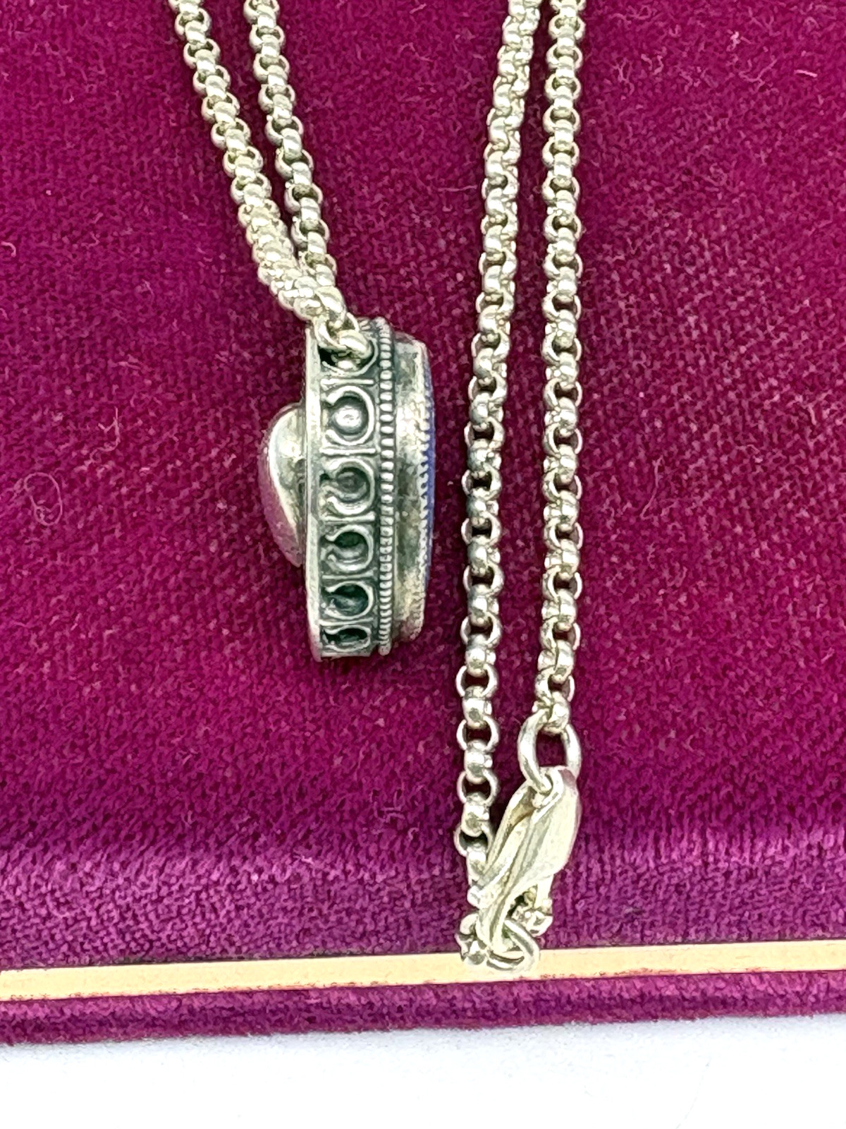Aldrich Art Jewelry Necklace Blue Purple Heart Inlay Sterling Silver Vintage 18″