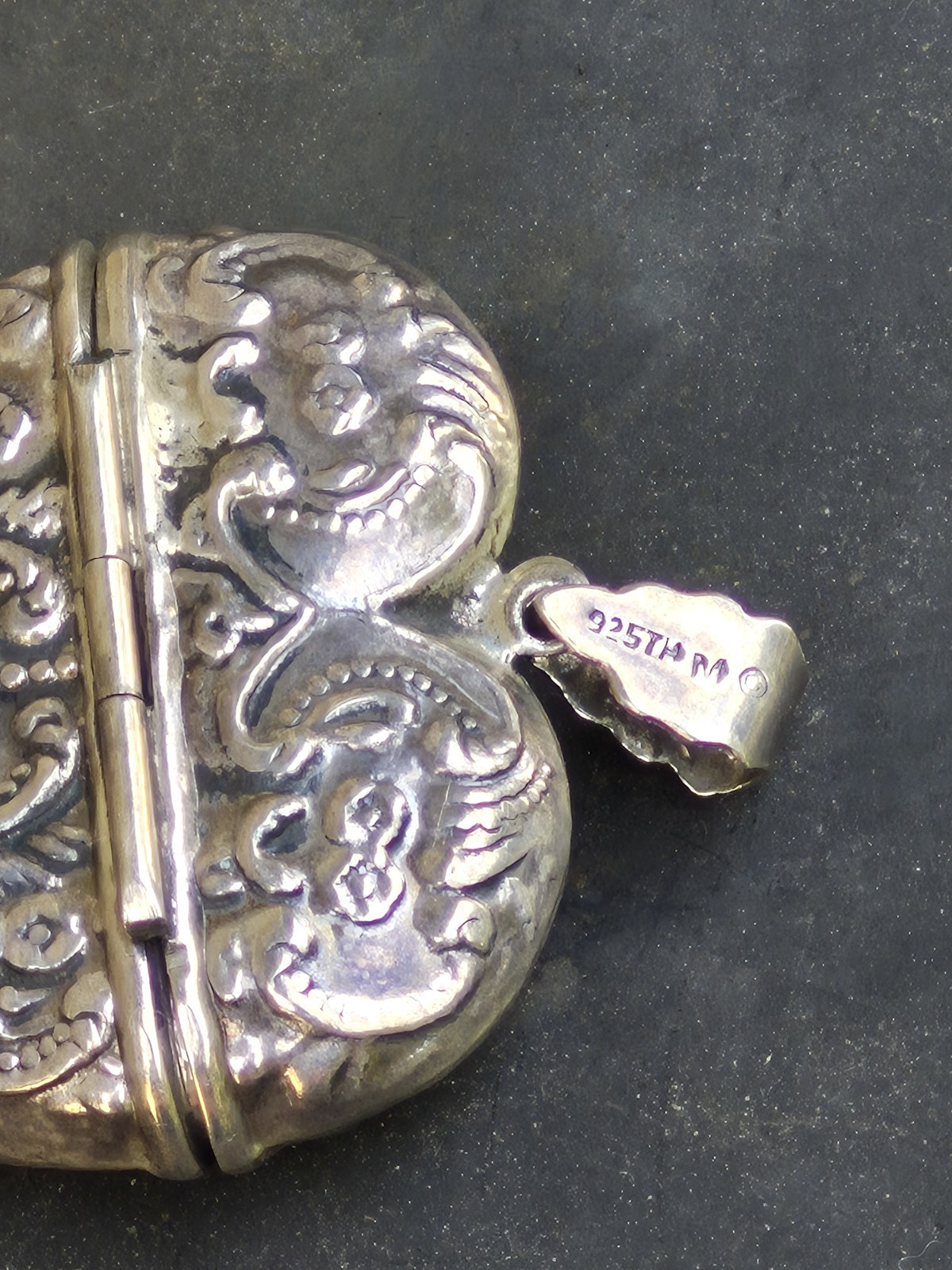 Antique Victorian Sterling Ornate Puffy Heart Pill Perfume Women’s Pendant Locke