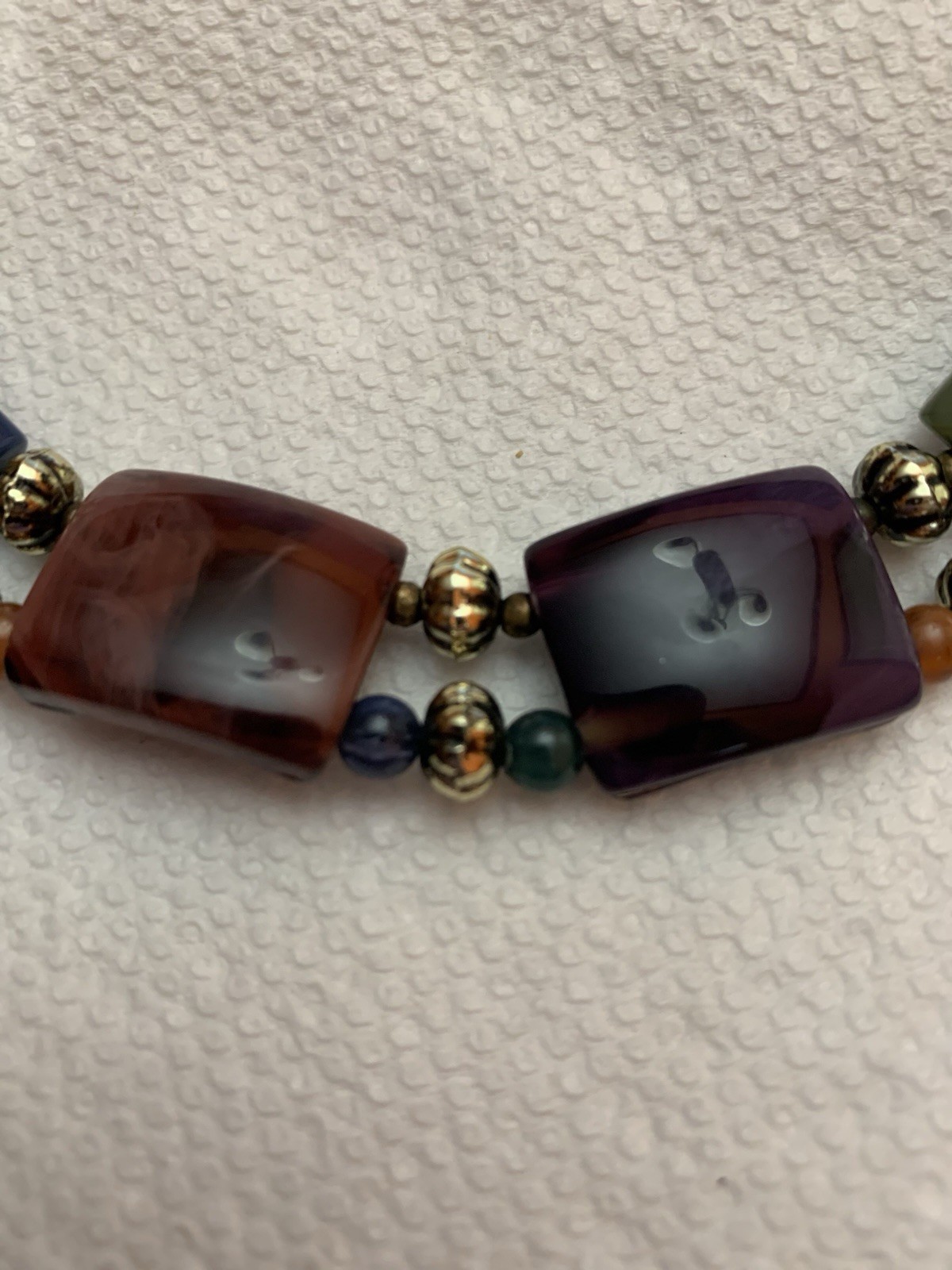 Vintage Multicolor Acrylic Chunky Faux Stone Choke Gold Tone Beaded Necklace 19″