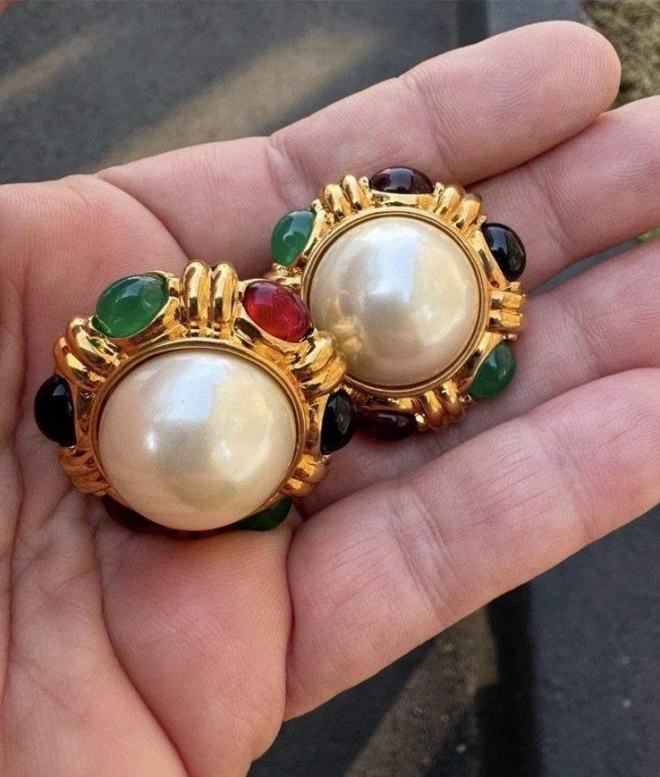 Vintage CINER Mogul Clip Earrings – Pearls, Unworn, Excellent, Signed, Gripoix