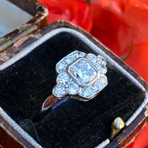 2 Ctw White Asscher Cut Simulated Diamond Art Deco Engagement Ring In 925 Silver