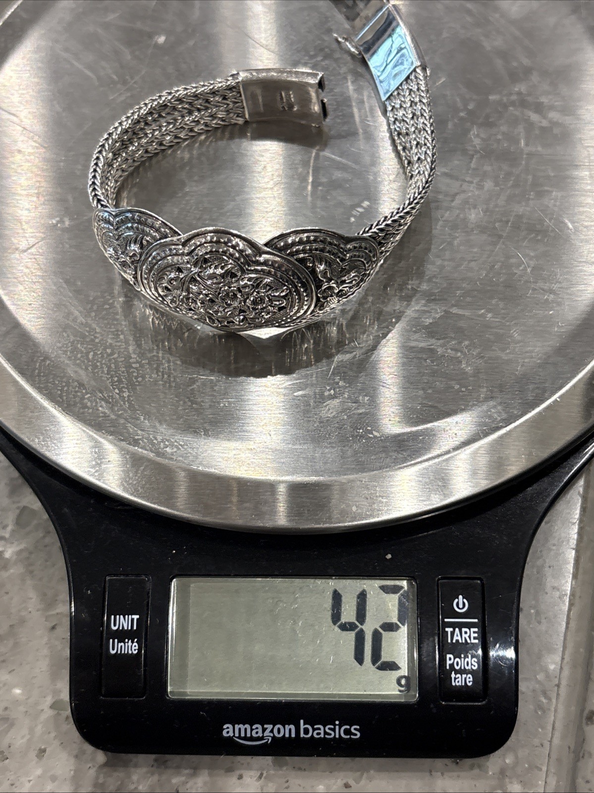 Sterling Silver Floral Double Wheat Braided Thailand Bracelet 42g Vintage 925