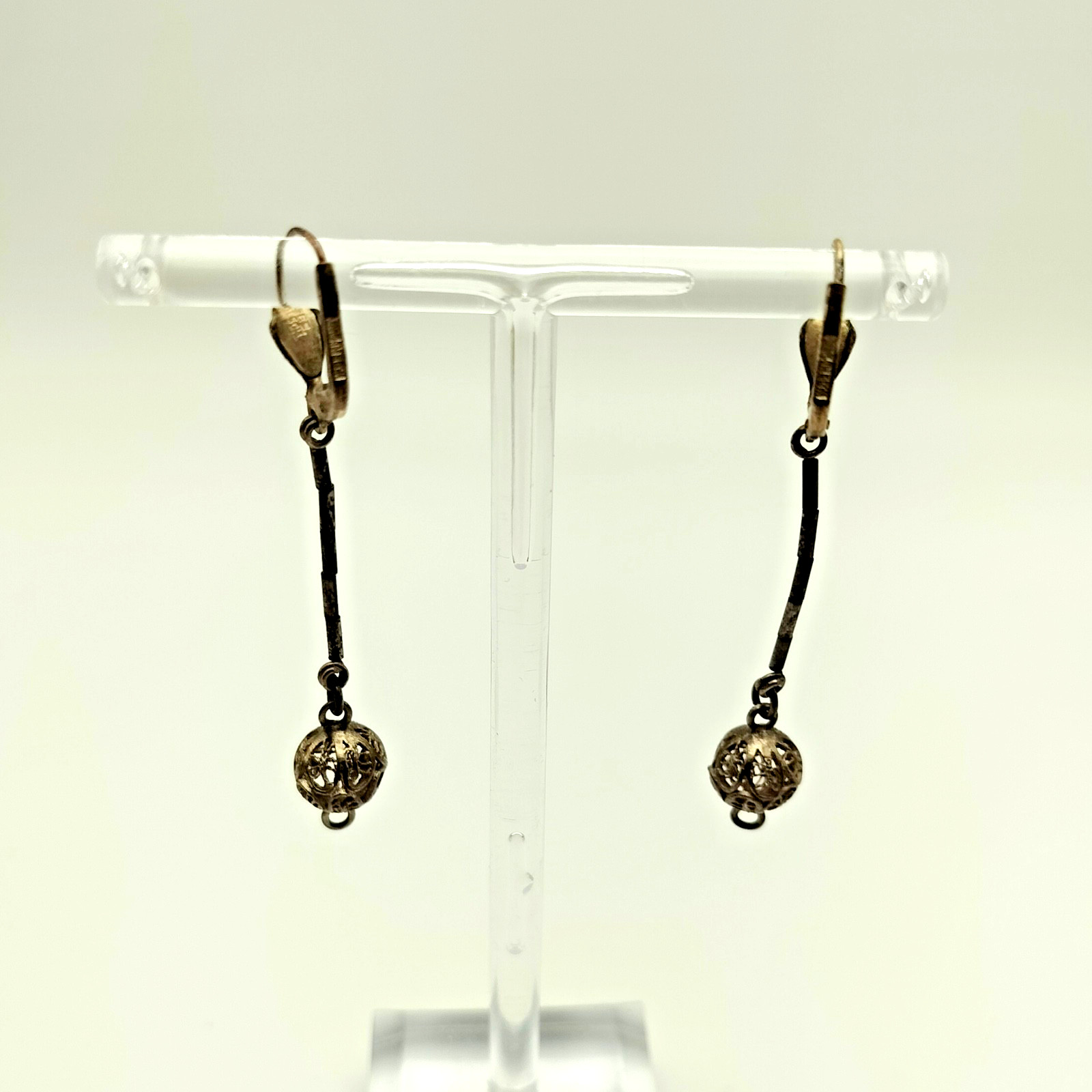 Vtg GES GESCH West Germany PIERCED Dangle Silver Tone Metal Earrings Art Deco