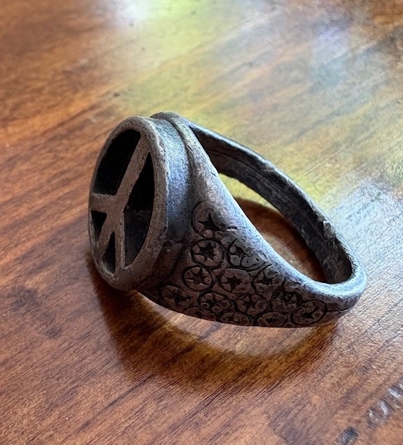 VTG Signet Bikers Ring Peace Sign Pewter? Hallmark Within 60’s 70’s * See Notes