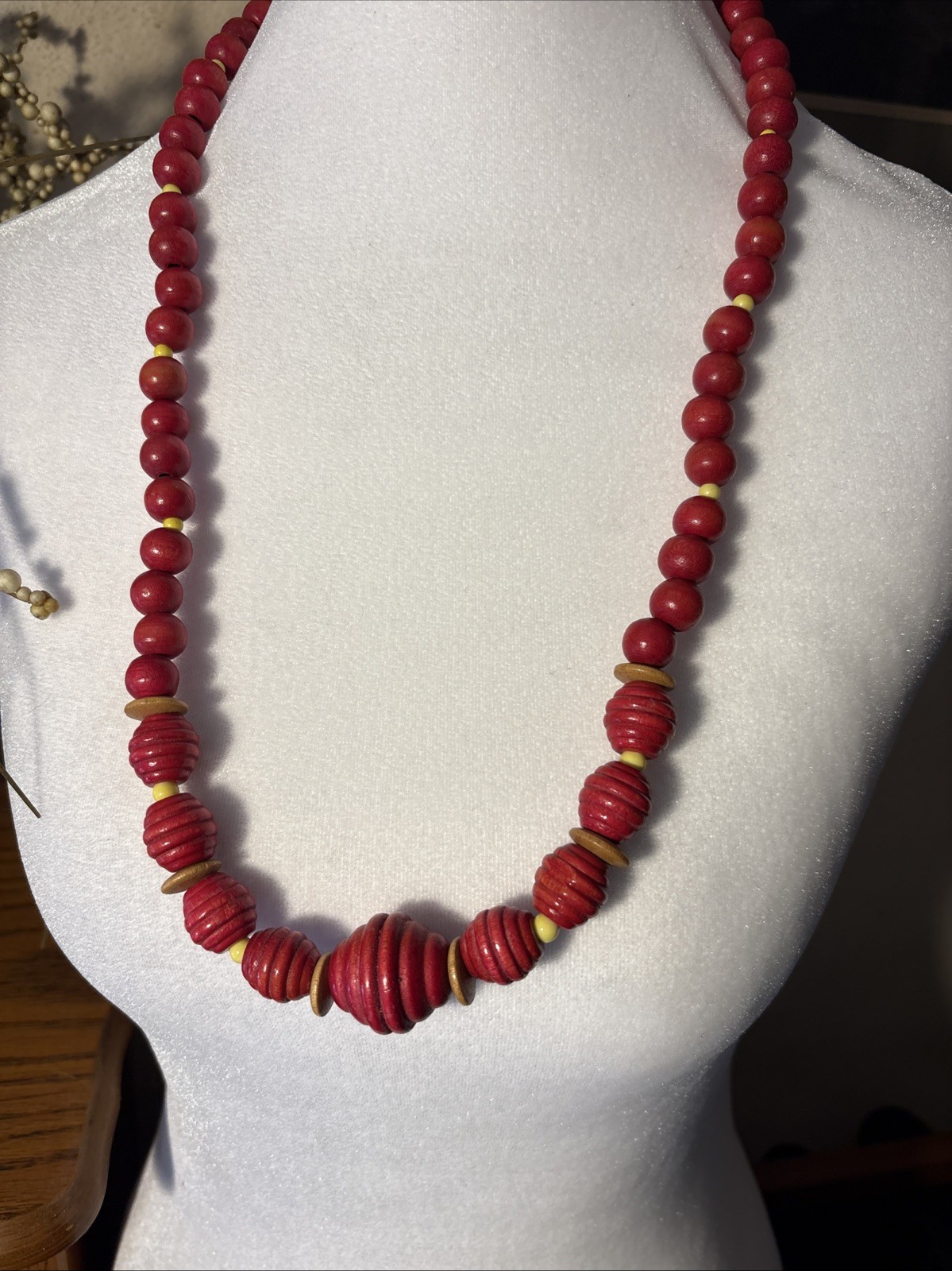 Wood & Ceramic ? Beads Vtg Necklace