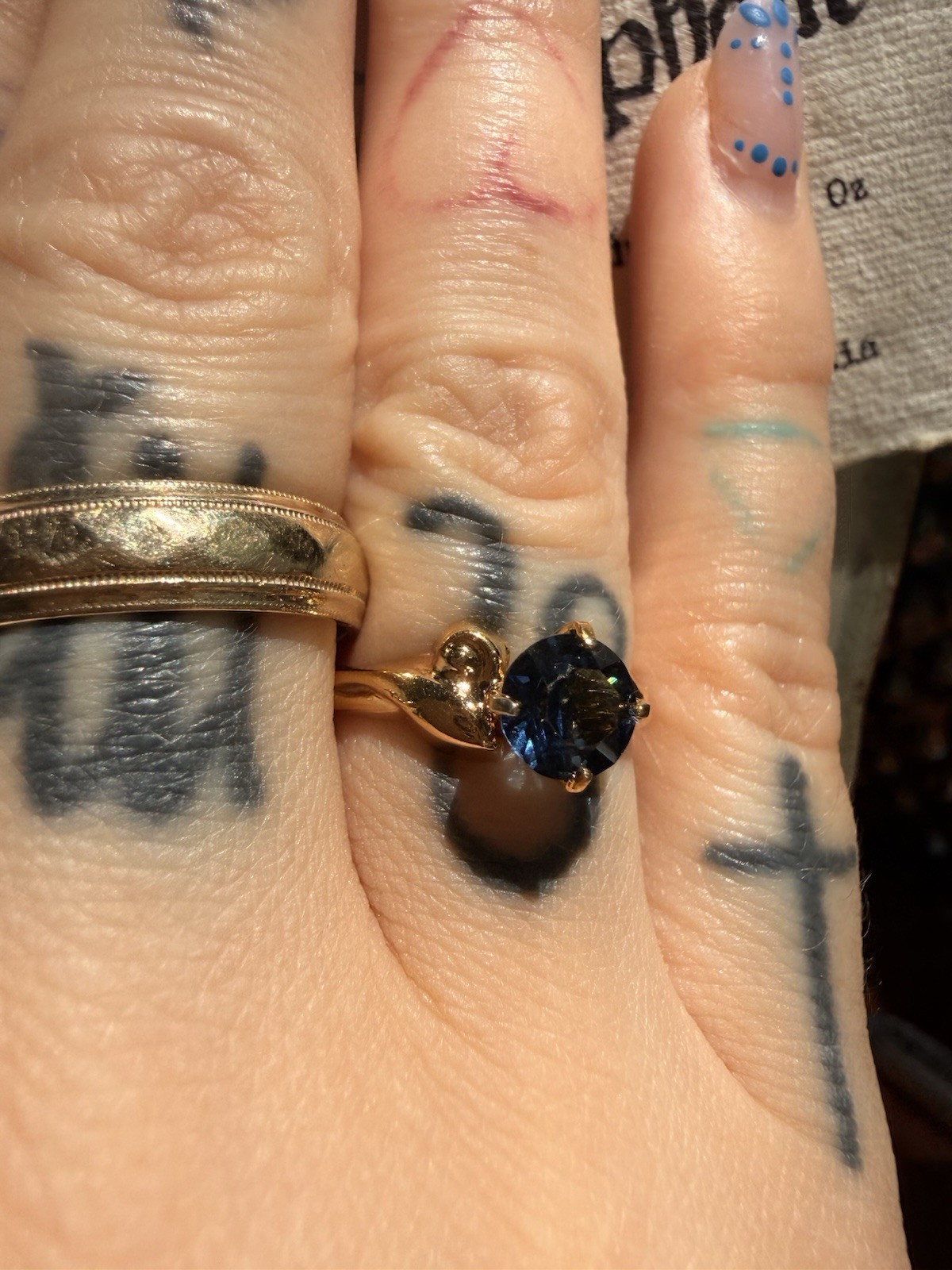 Vintage Seta Gold Plate Sapphire Ring Size 6.75 Solitaire Estate Find