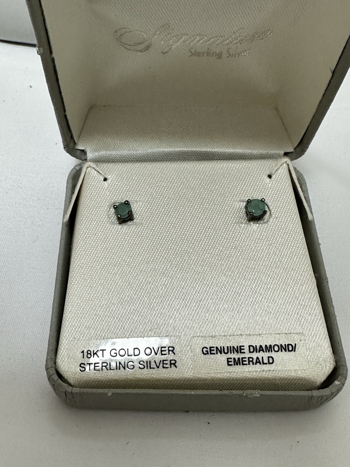 Sterling Silver – Round-Cut Emerald 18k Gold over sterling earrings