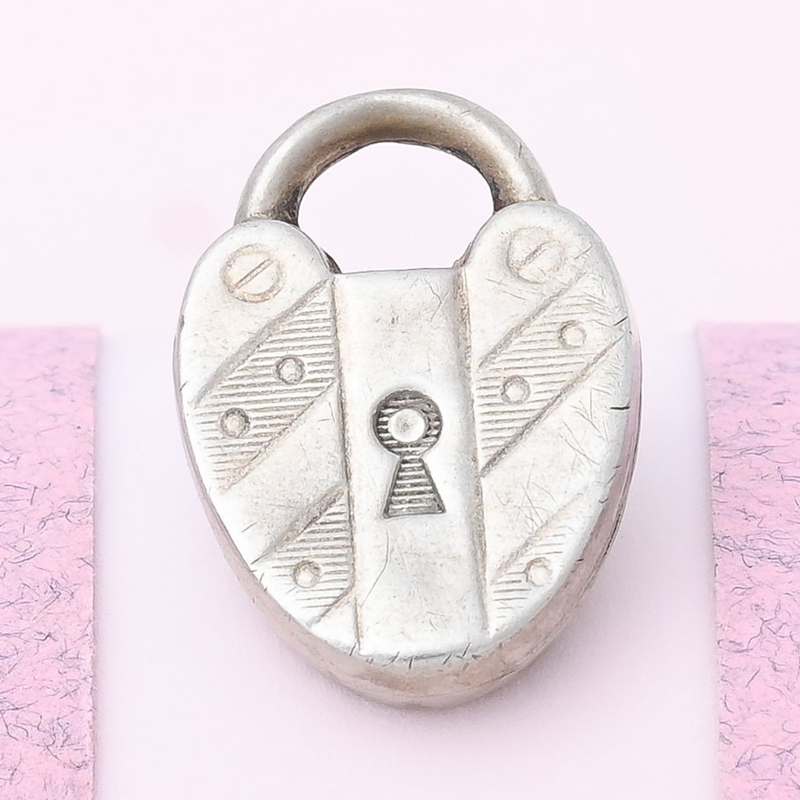 Antique Victorian TINY Padlock Heart 800 Silver Charm Pendant