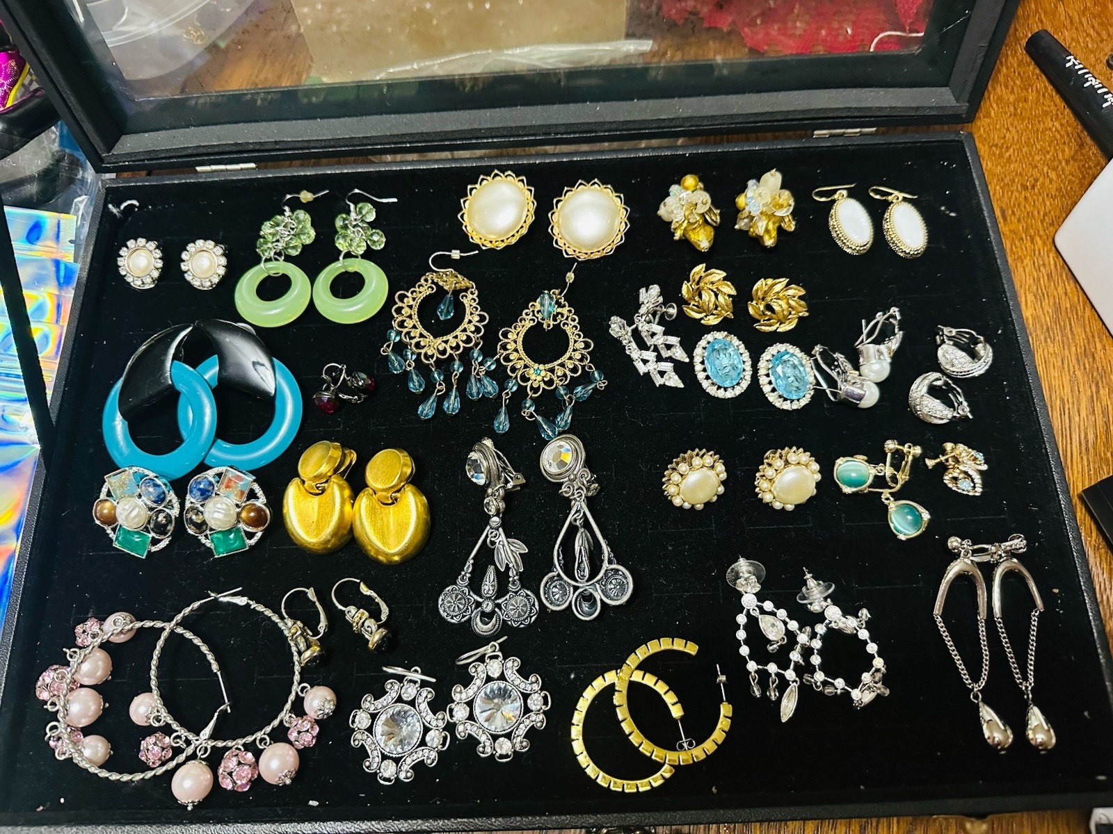 Lot Of 25 Pair Vintage Clip On, Pierced Earrings Some Signed