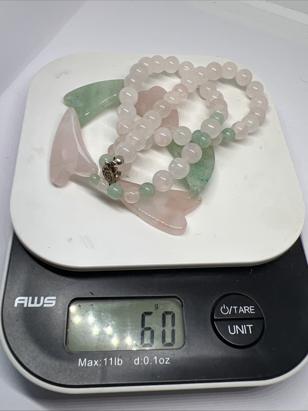 Beautiful Gemstone Pink & Green Beaded Heart Shaped Pendant 24” Necklace
