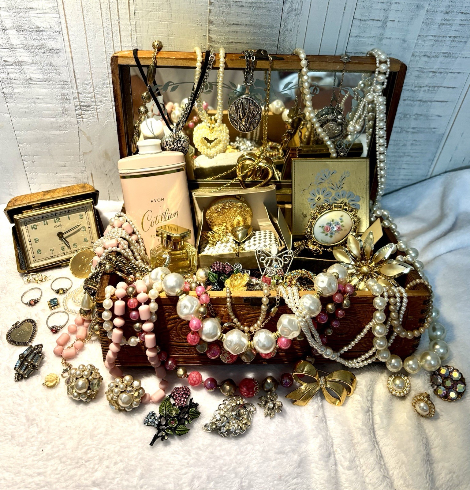Romantic Estate Jewelry Lot Chest Sterling Gold Filled Pearls Hollycraft 1928