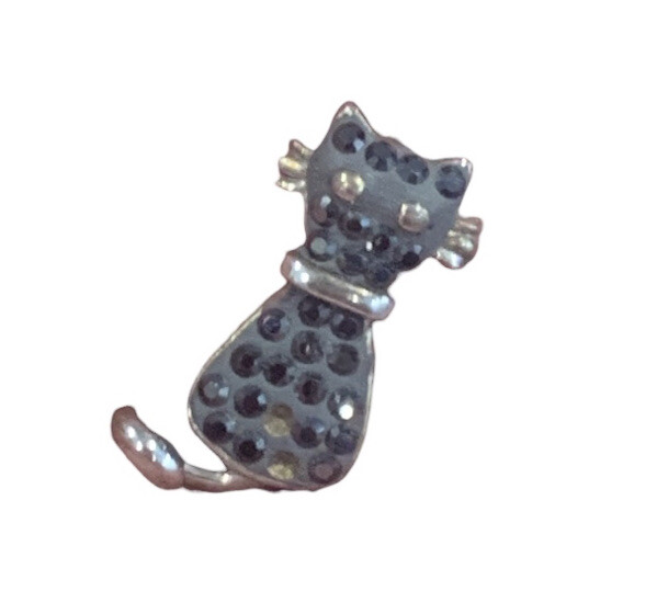 BLACK MARCASITE DIAMONED JEWELED STERLING SILVER KITTY CAT CHARM PENDANT 925