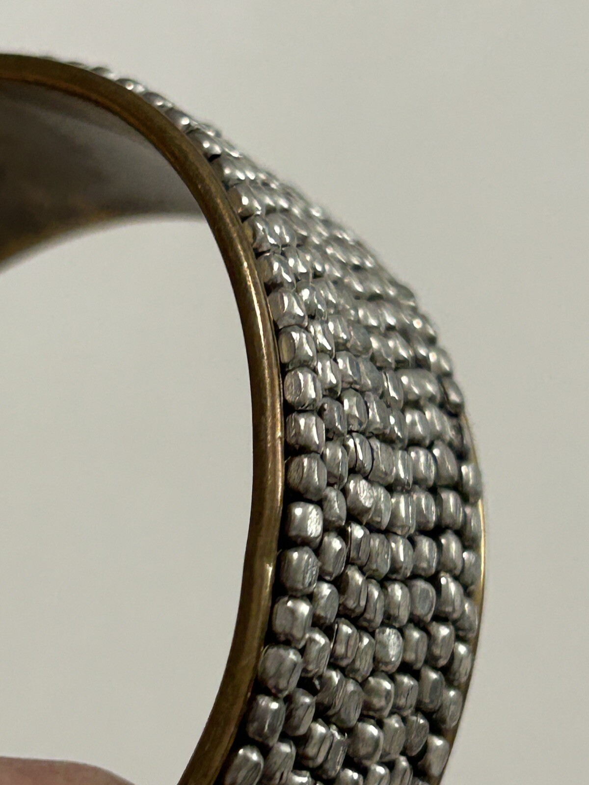Vintage Silver Tone Metal Beaded Brass Bangle Set Of Two