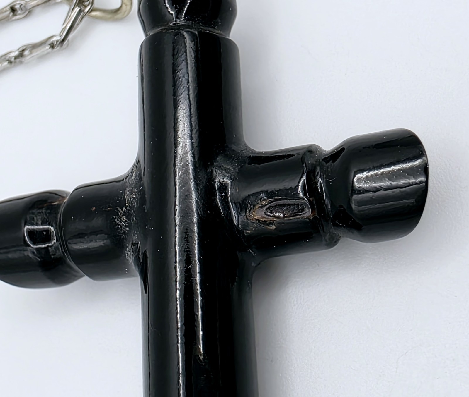 Vtg 70s Mexican Black Coral Cross Pendant Necklace Hand Carved Boho Artisan