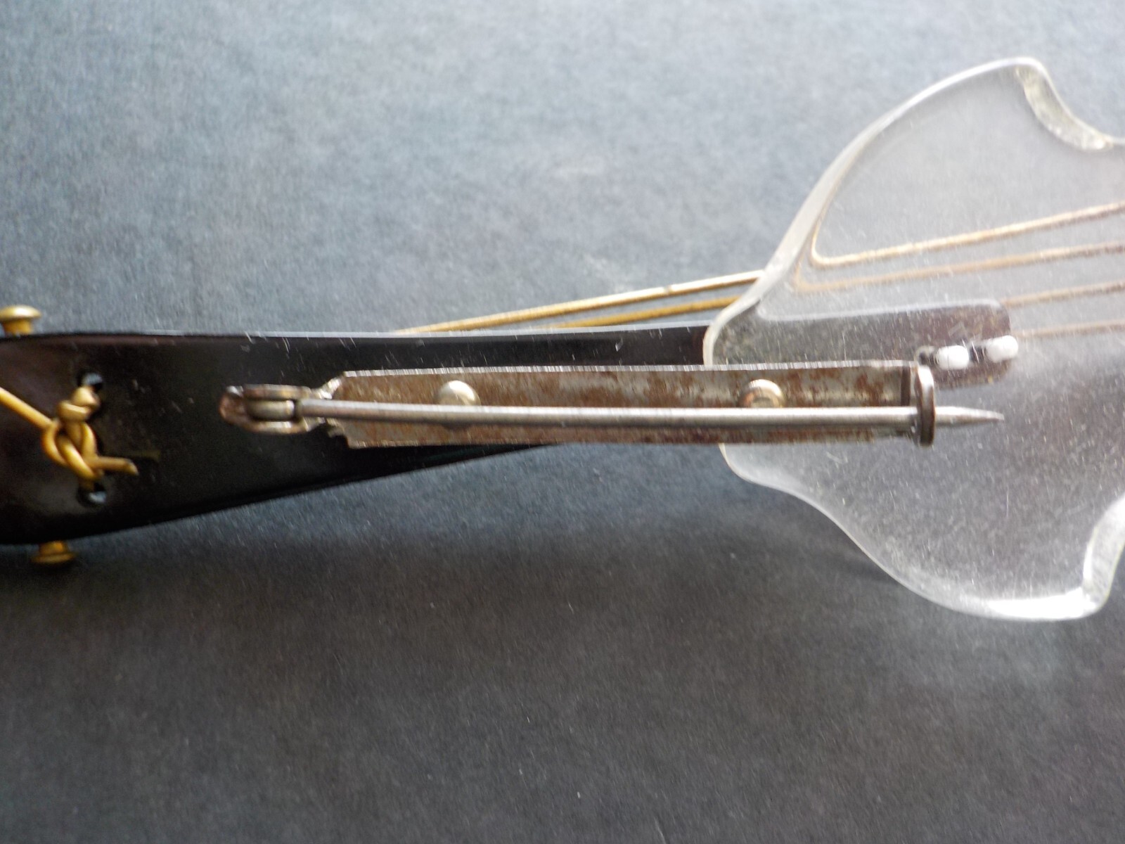 Vintage Black & Clear Lucite & Wood Fiddle or Violin Pin Brooch