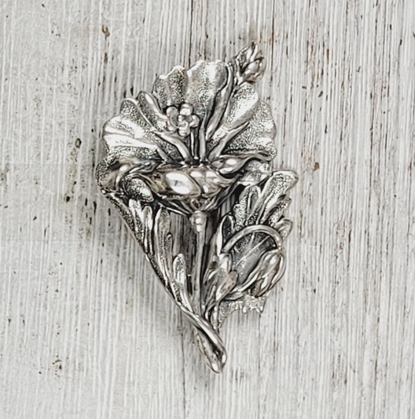 VINTAGE FELCH CO STERLING SILVER POPPY FLOWER 925 BROOCH PIN RETRO PRETTY SIGNED