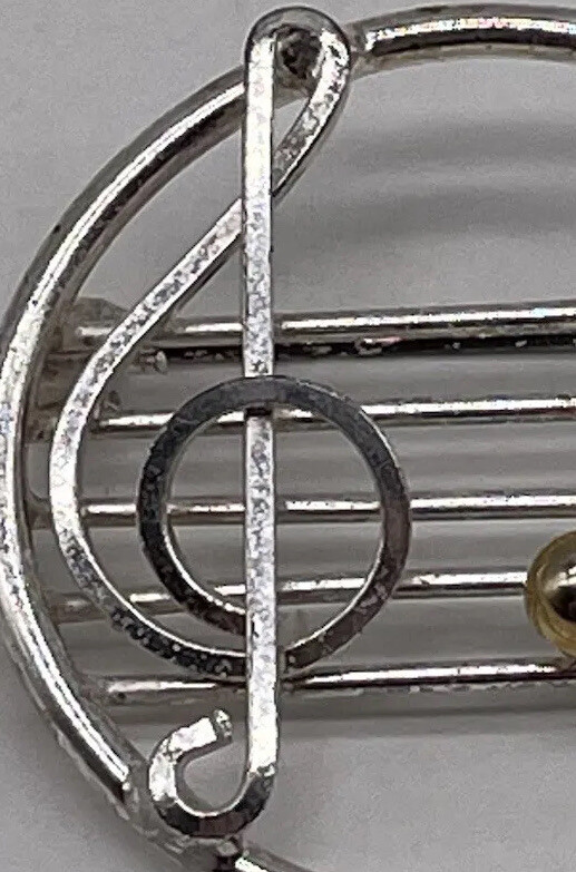 Vintage Two-Toned Sheet Music Pin Silver & Gold Toned Musical Notes Brooch 1.5”H