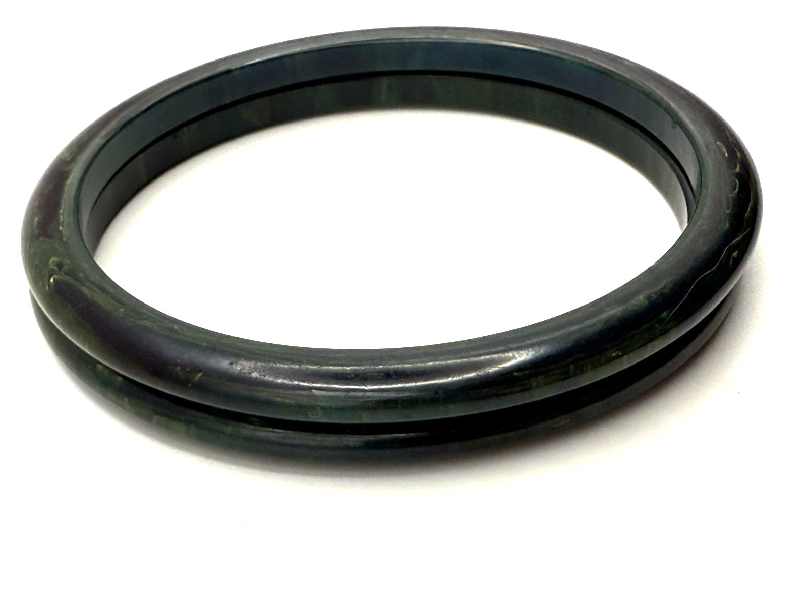 Vintage Dark Green Bakelite Bracelet Thin Bangles Stackable Set of 2