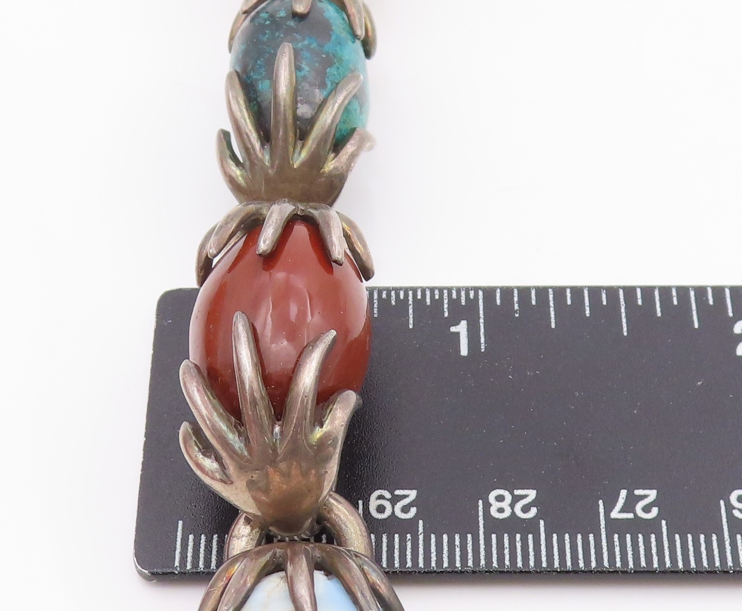 925 Sterling Silver Vintage Bracelet LOS CASTILLO Multi Gemstone Chain BT11519