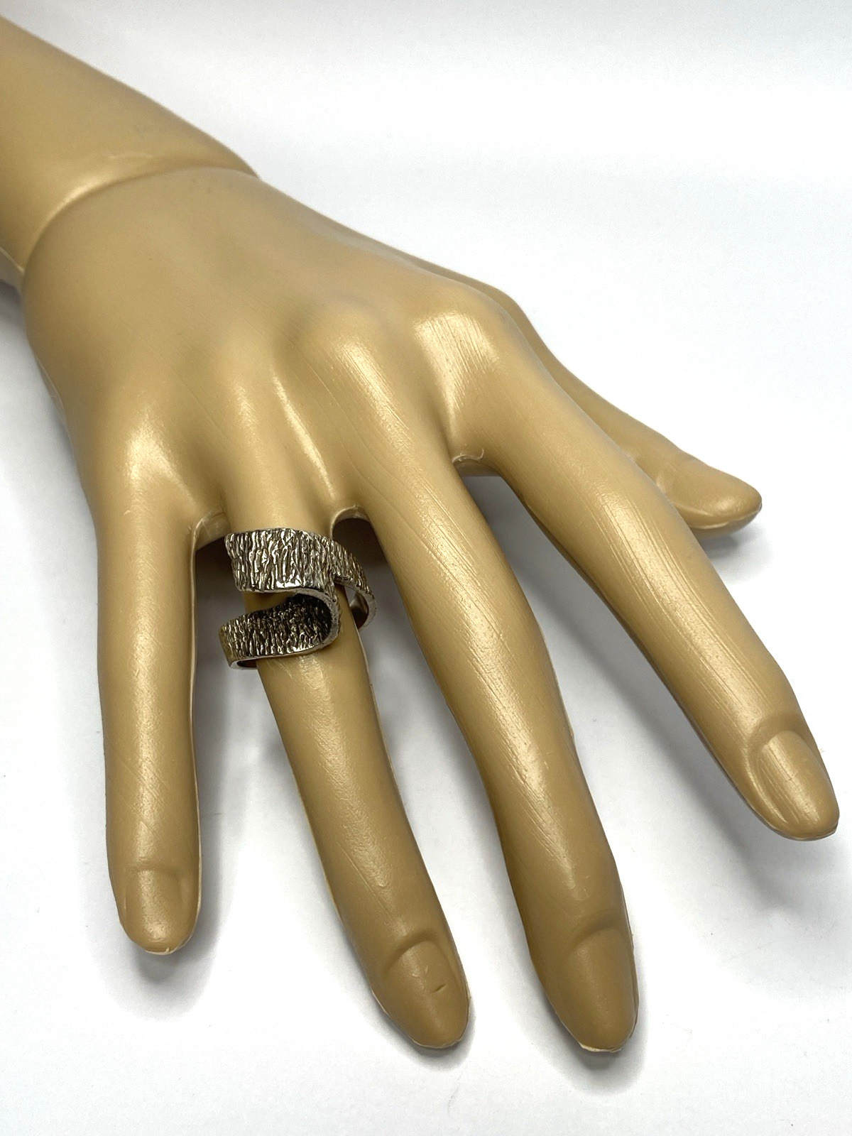 Vintage Half Loop Offset Textured 925 Silver Ring Rare Size 7.25 and 8 grams