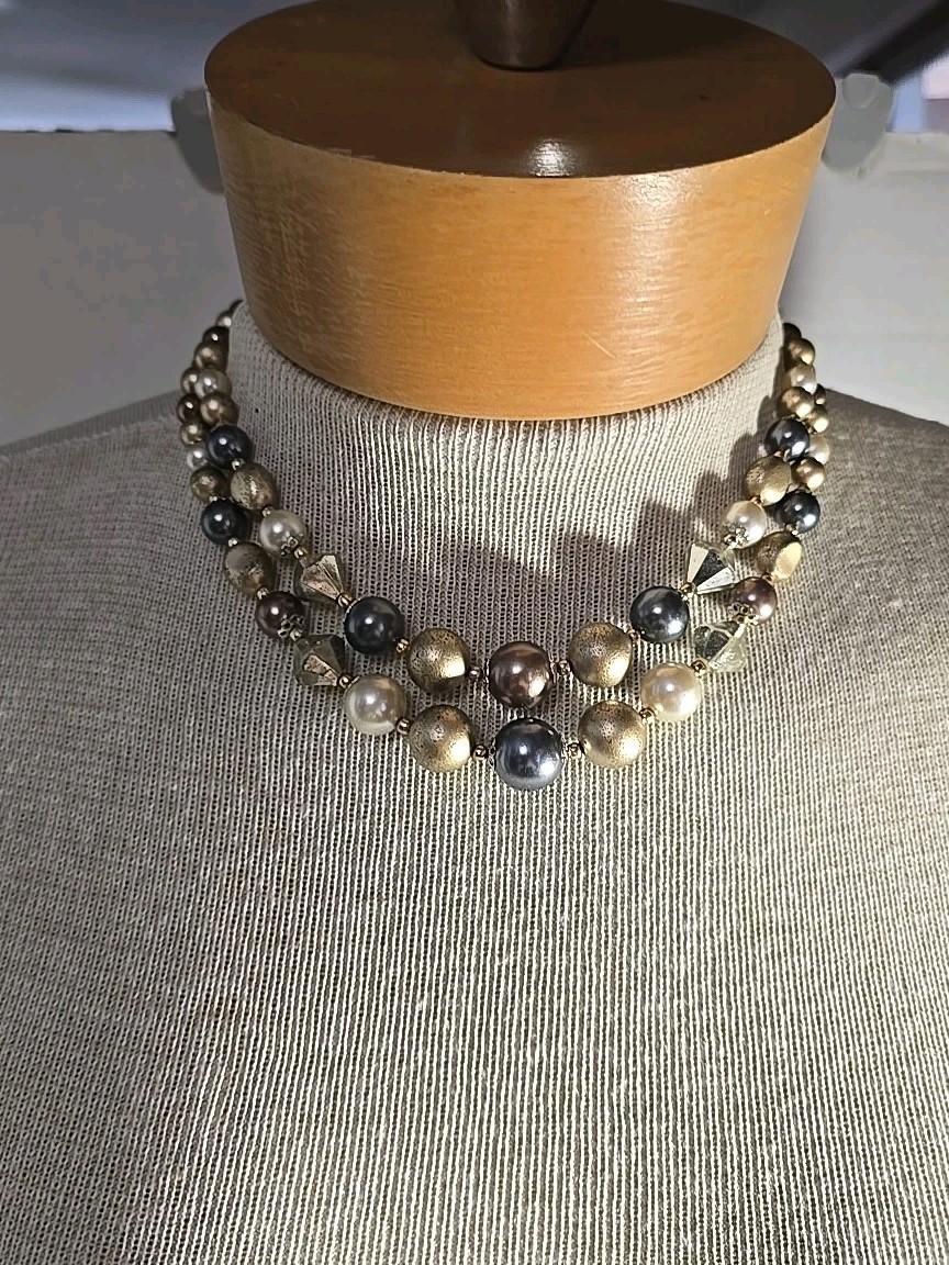 Two Vintage Beaded Necklaces Earthtones Layering 1-Tasseled 1-Multistrand Japan