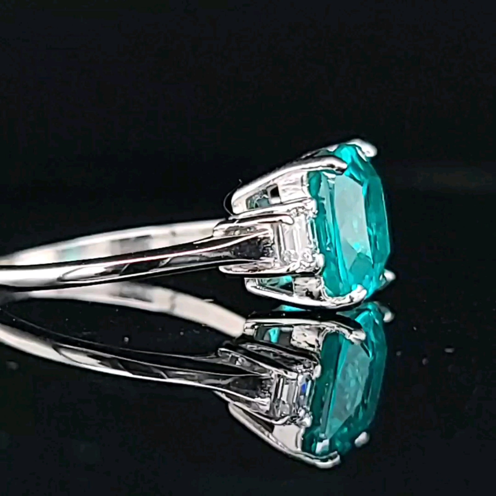 14k White Gold Engagement Ring 4.75CT. Lab-grown Paraiba Tourmaline Cushion Cut